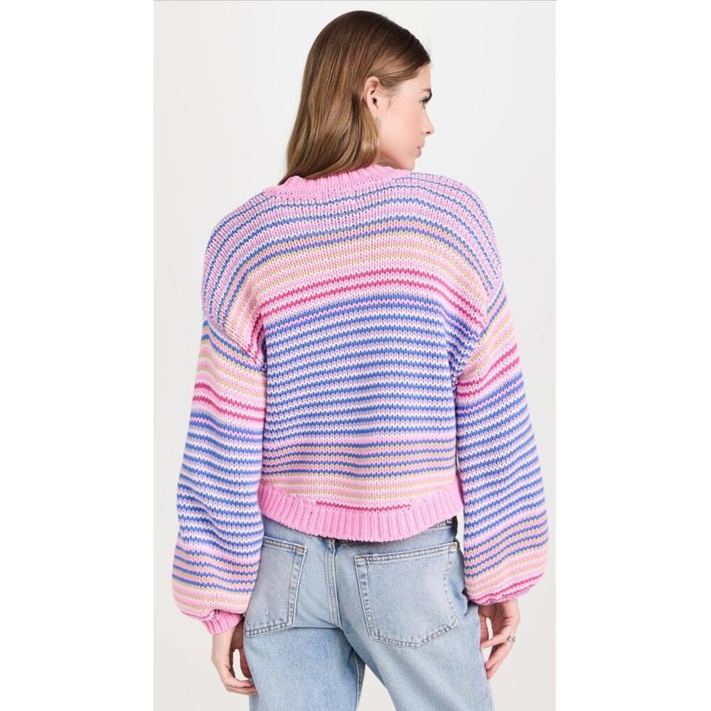 Show Me Your Mumu Pink Multi Stripe Cropped Relaxed Fit Button Up Cardigan 90s - Picture 14 of 16